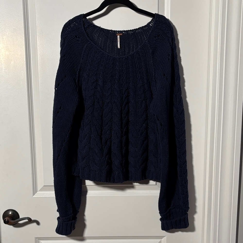 Free People Midnight Blue Cable Knit Sweater